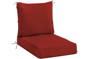 Sundale Outdoor Olefin Deep Seat Cushion, Patio Chair Cushion and Pillow, Water-Resistant Sectional Sofa Pad with Straps Red, 24 x 24 x 4 Inches