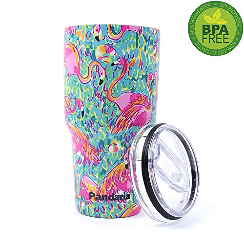 Pandaria 30 oz Stainless Steel Vacuum Insulated Tumbler with Lid - Double Wall Travel Mug Water Coffee Cup for Ice Drink & Hot Beverage, Flamingo