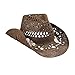 Brown Boho Hip Cowgirl Hat, Lace-Look Straw w/ Raffia Band - Shapeable Brim