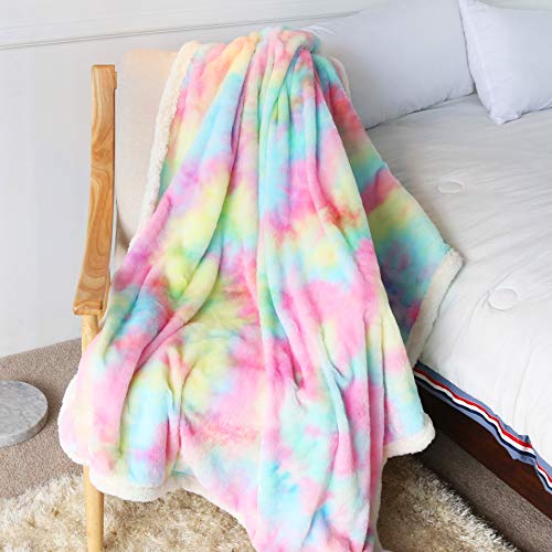 Sleepwish Cute Fuzzy Unicorn Blanket Girls Thick Fleece Blanket Rainbow