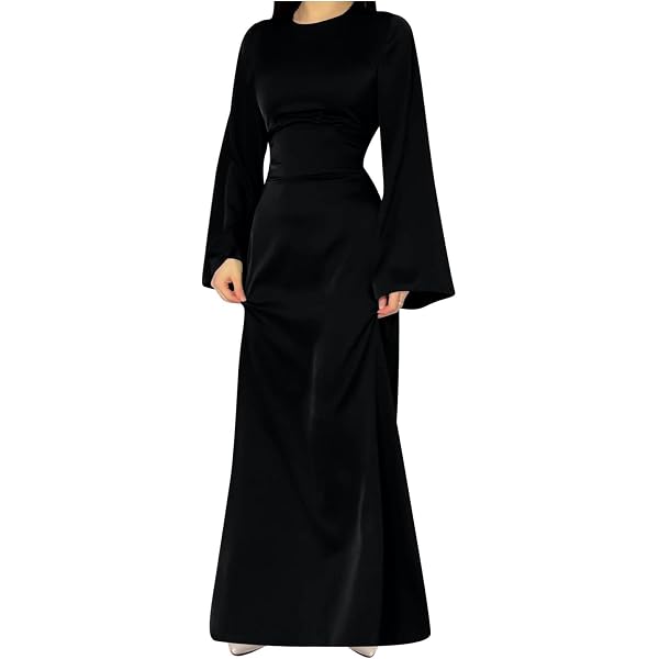 Amazon.com: Womens Elegant Satin Party Dress Bell Long Sleeve Cocktail Maxi  Dress High Waist Formal Party Evening Gowns Black : Clothing, Shoes &  Jewelry