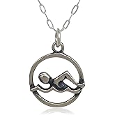 EnCharmed Sterling Silver Swimming Charm Necklace, Lifeguard Swim Coach Pendant Jewelry, 18"