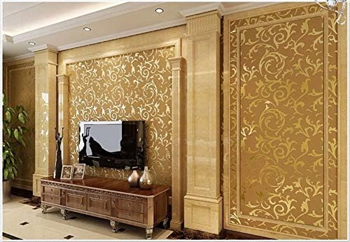 Non-Woven Wallpaper Hook Flower Strips Golden Yellow Wallpaper Modern Fashion Art for Living Room Bathroom Kitchen Home Decor