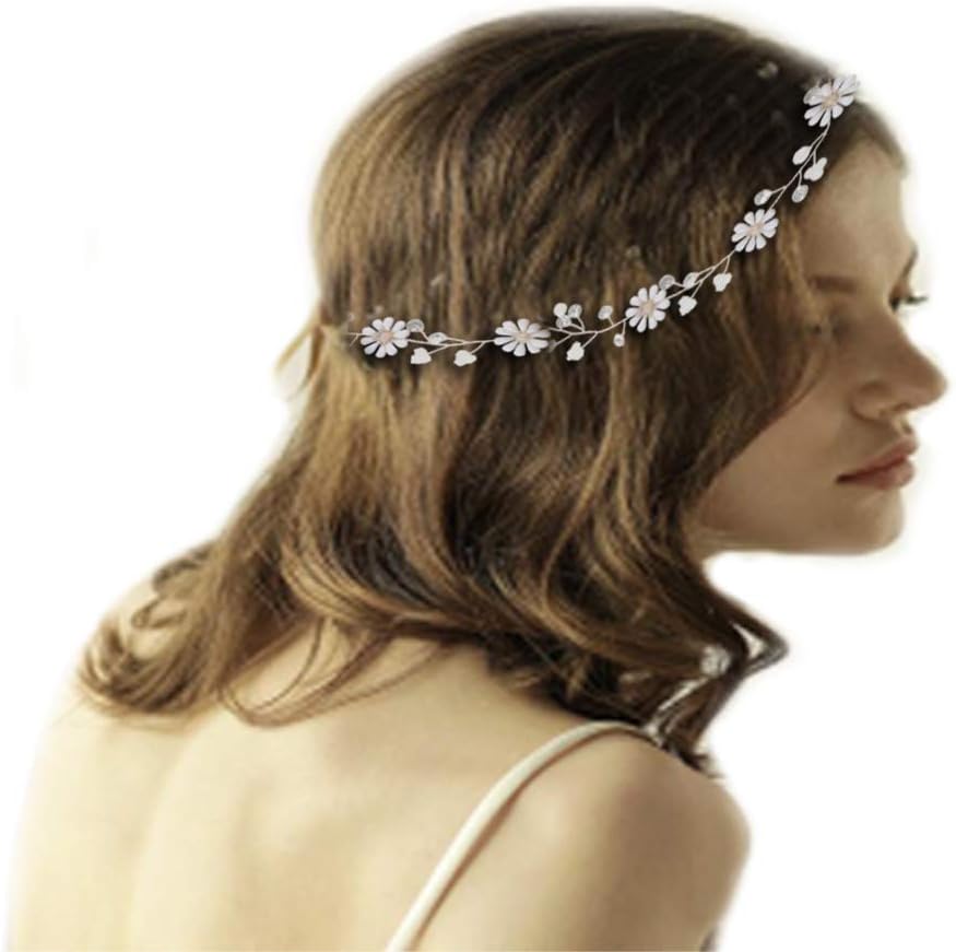 ETSAMOR Rhinestone Headband with Small Daisies Ribbon Crystal Hair Vine Women Party Wedding Hair Accessories with Packaging Gift Box