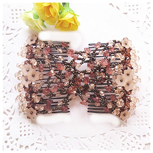 Lovef Petunia Multifunction Ez Magic Comb Stretchy Beaded Hair Comb in Small Beads Hairpin Plate Hair (Coffee)