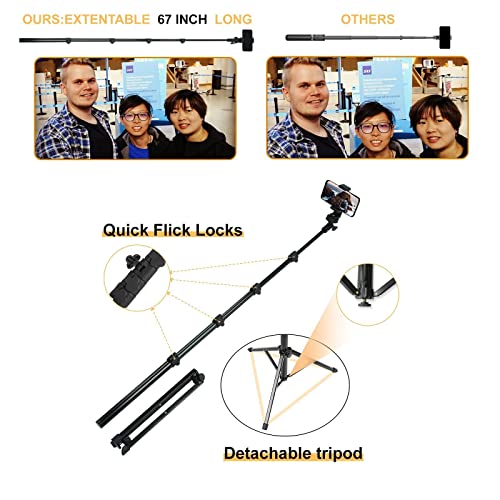 Phone Tripod, 67 Inch Cell Phone and Camera Extendable Tripod Stand, Selfie Stick with Wireless Remote Portable Compatible with 2.2-3.5 Inch iPhone/Phones, Heavy Duty Aluminum, Cupohus