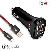 Boat Dual Port Rapid Car Charger (Qualcomm Certified) with Quick Charge 3.0 + Free Micro USB Cable - (Black)