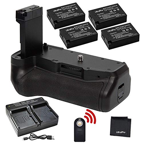 Battery Grip Bundle F/Canon Rebel T7i, EOS 77D, 800D: Includes Replacement Grip, 4-Pk LP-E17 Long-Life Batteries, Rapid Dual Charger, UltraPro Accessory Bundle