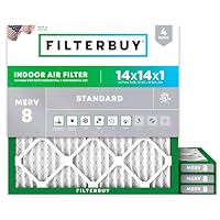 Filterbuy 14x14x1 Air Filter MERV 8 Essential Dust & Allergy Defense (4-Pack), Electrostatic Pleated HVAC AC Furnace Filters Replacement, Made in USA (Actual Size: 13.75 x 13.75 x 0.75)
