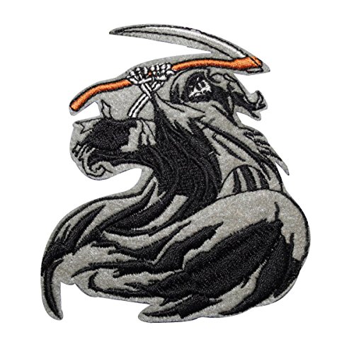 Grim Reaper Scythe Patch Tattoo Art Biker Death Embroidered Iron On Applique