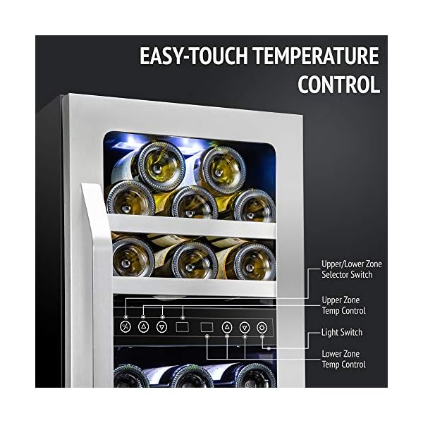 Ivation-29-Bottle-Dual-Zone-15-Built-In-Compressor-Wine-CoolerCellar-Undercounter-Wine-Fridge-Temperature-Control-40-50F50-66F-Refrigerator-Quiet-Operation-LED-Light-Glass-Stainless-Steel