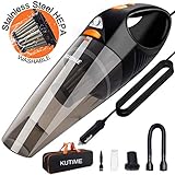 KUTIME Car Vacuum Cleaner High Power Wet Dry Vac with LED Light, DC 12v Portable Vacuum Cleaner for Car with 16.4 Feet Power Cord, Stainless Steel HEPA