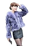 Queenshiny Women's 100% Real Genuine Fox Fur Coat Jacket With Fox Collar-Purple-L(12)