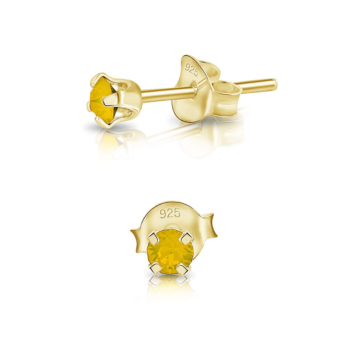 DTPSilver - 925 Sterling Silver Yellow Gold plated Round TINY Stud Earrings made with Glittering Crystals from Swarovski® Elements - Diameter: 3 mm - Colour : Yellow Opal