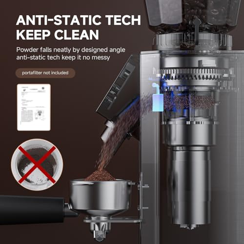 AMZCHEF Burr Coffee Grinder - 45 Precise Grind Settings for Espresso/Cold Brew, Adjustable Portafilter Holder & LED Touch Display, Anti-Static, Home Use