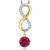 Gem Stone King 925 Silver and 10K Yellow Gold Red Created Ruby and Lab Grown Diamond Pendant Necklace for Women | 2.08 Cttw | Gemstone July Birthstone | Round 6MM | With 18 Inch Silver Chain