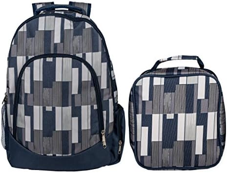 Reinforced Water Resistant School Backpack and Insulated Lunch Bag Set (1, Grey Pixel Stripe)
