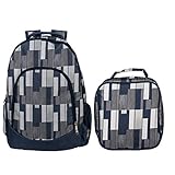 Reinforced Water Resistant School Backpack and Insulated Lunch Bag Set (1, Grey Pixel Stripe)