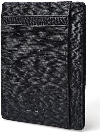Eavann RFID Blocking Slim Minimalist Genuine Leather Front Pocket Wallet (Crosshatch Black with ID Window)