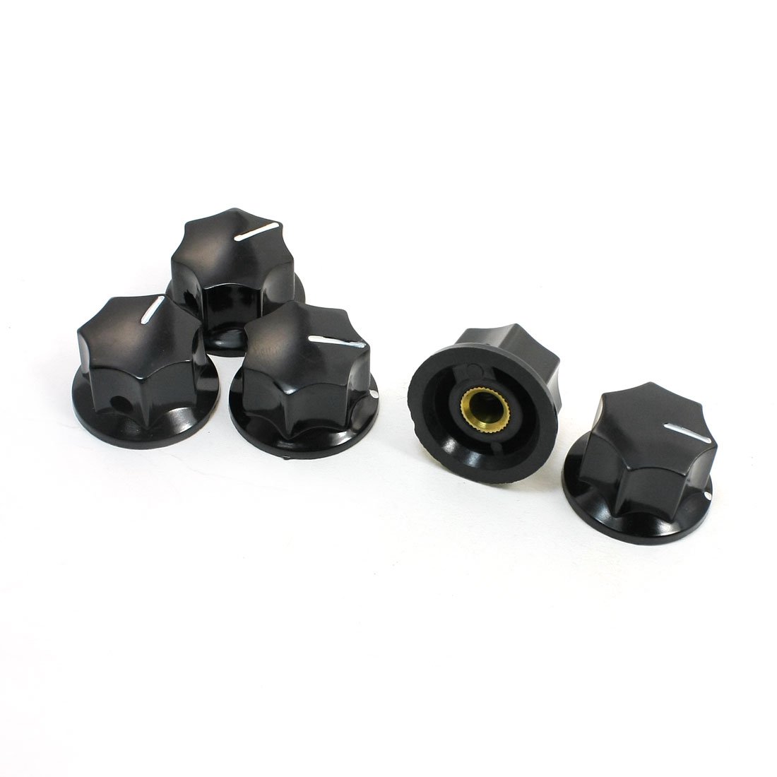 sourcingmap 5pcs 23mm Top Dia Brass Tone Core White Mark Knobs Potentiometer Pot