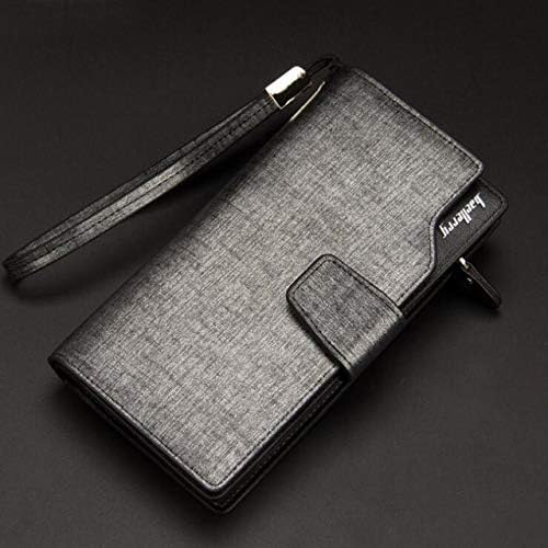 Xennos Wallets - Baellery Men Wallet Leather Long Mens Wallets Luxury Handy Clutch Bag with Wristlet Strip Brand Man Purse for Phone Money Cards - (Color: Silver)