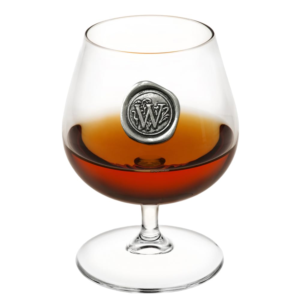 English Pewter Company 14.5oz Brandy Cognac Snifter Glass with Monogram Initial - Personalised Gift with Your Choice of Initial (W) [MON223]