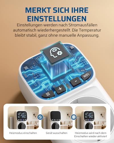 DEWENWILS Smart Thermostat Socket, WiFi Temperature Controller with Sensor 230 V, App Control, LCD Display, 6 Operating Modes with Heating/Cooling/Timer for Greenhouse, Terrarium, Fridge