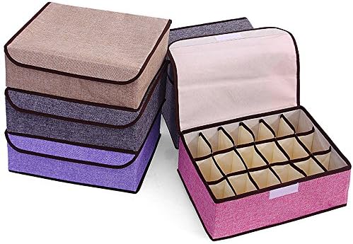 Cotton Fabric Collapsible Storage Boxes Sock Ties Underwear Organizer Closet Drawer Divider,18 Slots (GREY)