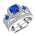 Vibrille Cushion-Cut Lab-Created Blue Sapphire and Cubic Zirconia Square Frame Bridal Wedding Ring Sets in Sterling Silver