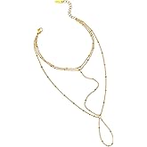 18K Gold Plated Hand Chain Bracelets for Women, Dainty Cubic Zirconia, Heart, Beads, Bamboo Link Charm Bracelet, Trendy Adjustable Finger Ring Bracelet, Hand Chain Jewelry, Christmas Gifts