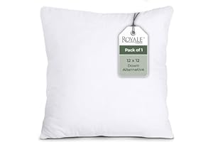 ROYALE LINENS 12 x 12 Pillow Insert - Down Alternative Throw Pillows Insert - Square Pillow Pack of 1 White - Bed & Couch Pillows - Inner Cushion for Bed, Cushion for Living Room - Shams Stuffer