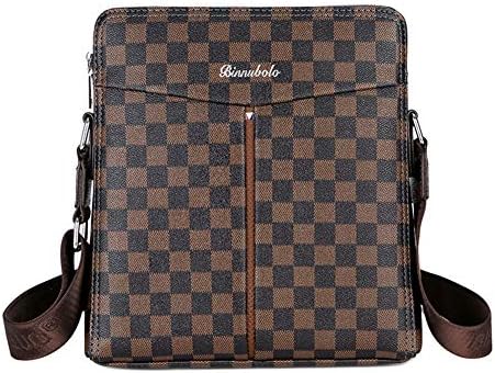 Men's Leather Casual Plaid Tote Shoulder Messenger Bag-9201-2