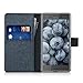 kwmobile Wallet Case for Sony Xperia X - Fabric and PU Leather Flip Cover with Card Slots and Stand - Dark Blue Black