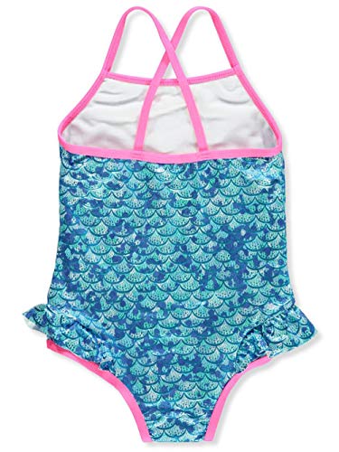 Pink Platinum Toddler Girls' Mermaid Foil 1-Piece Swimsuit, Blue, 4T - Thumbnail 2
