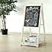 MyGift 45 Inch Tall Vintage White Weathered Paulownia Wood Sidewalk Chalkboard Sign with Plant Shelf Stand, Freestanding A-Frame Easel Erasable Message Board