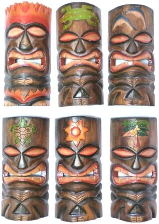 6 Tiki Masks, Headdress of Fire, Sun, Palm, Dolphins, Gecko, Sea Turtle