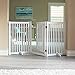 WELLAND Freestanding Wood Pet Gate with Walk Through Door White, 66-Inch Width, 32-Inch Height (Set of Support Feet Included)