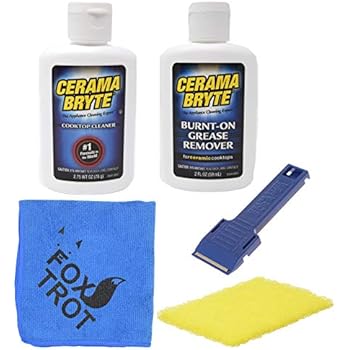 Cerama Bryte Complete Cooktop Cleaning Kit | Includes Cerama Bryte Cooktop Cleaner | Cerama Bryte Burnt On Grease Remover | Scraper Scrubber Combo | Foxtrot Microfiber