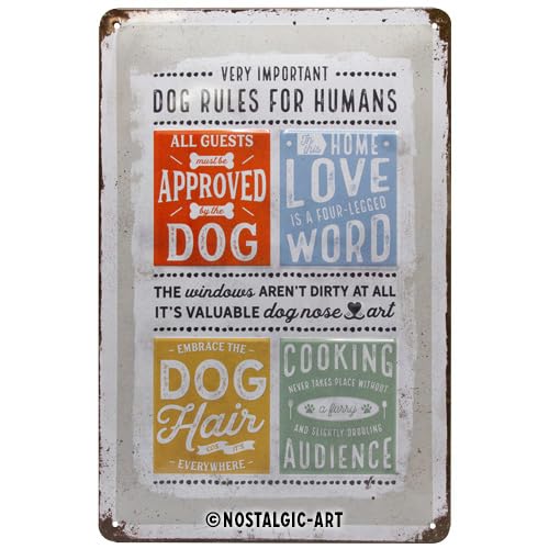 Nostalgic-Art PfotenSchild - Dog Rules - Gift idea for pet ownersRetro Tin SignMetal PlaqueVintage design for wall decoration20 x 30 cm