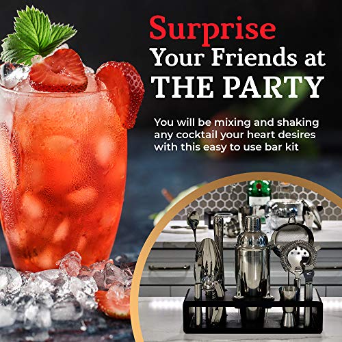 Highball & Chaser Barkeeper-Kit mit Espresso-Bambusständer. Wunderschönes Cobbler Cocktail-Shaker-Bar-Set mit Bar… – Bild 6