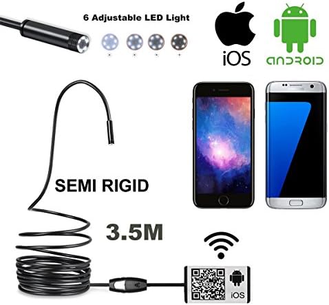 Fishonly Wifi Wireless Endoscope Inspection Camera OTG USB Borescope Waterproof Snake Camera Spy Android IOS 6 LEDS (scopehard3.5M)