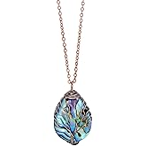 Pearl Miner Natural Abalone Shell Wrapped Wire Tree of Life Pendant Necklace for Women
