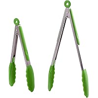 HiramWare Kitchen Tongs Set of 2 – 9 inch & 12 inch – Stainless Steel Food Tongs with Silicone Tips – Premium Locking…