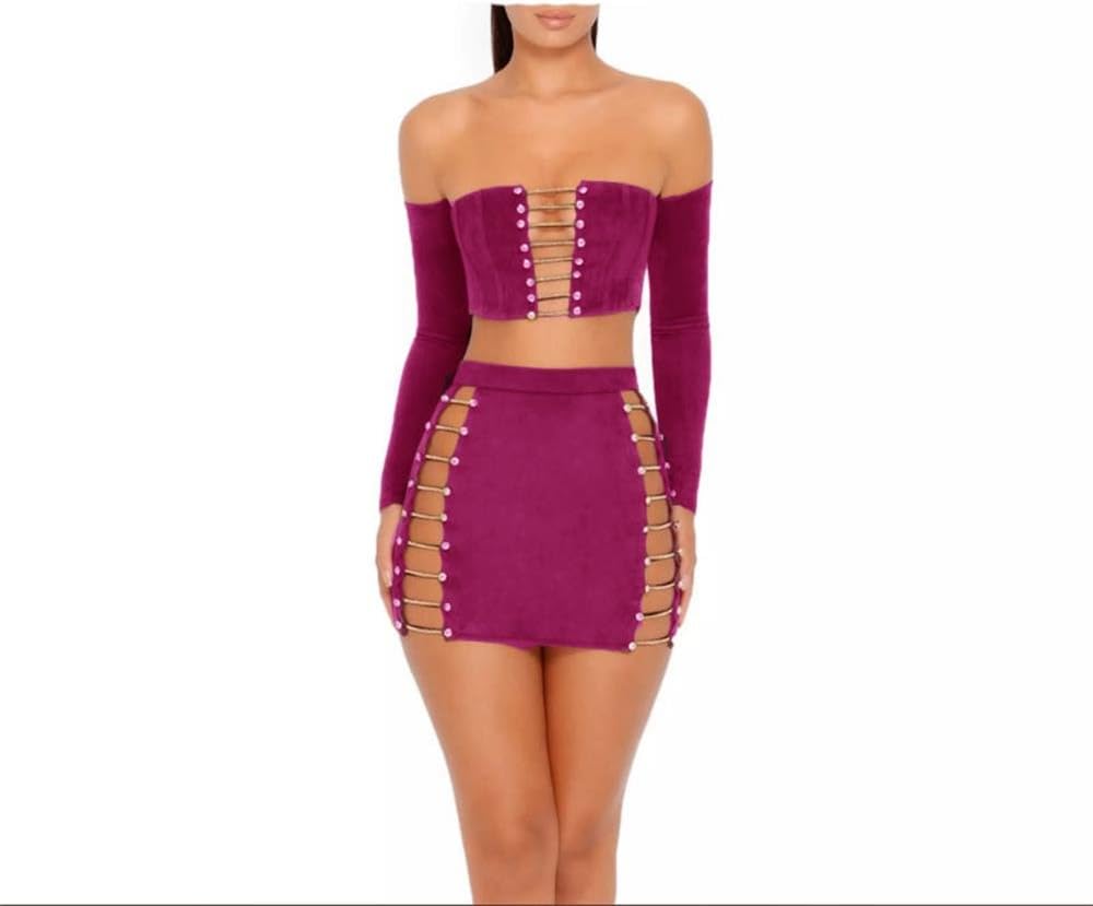 MAGICMK Suede Mini Long Sleeve Off Shoulder Club Sexy Party Dress