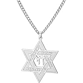 EUEAVAN Star of David Chai Necklace Hebrew Jewish Chai Pendant Necklace Kabbalah Amulet Jewelry Jewish Christian Hexagram Hanukkah Gift Women Men