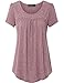 Vinmatto Women's Scoop Neck Pleated Blouse Top Tunic Shirt(XL,Red)