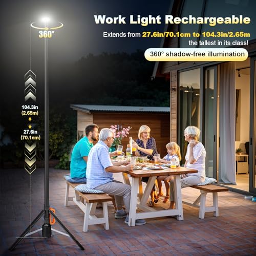 SYLSTAR Construction Spotlight LED with Tripod, Battery Spotlight with Remote Control and Telescopic Stand (2.65 M), 3000 LM Ultra Bright, 3CCT Dimmable, 6000 mAh Battery Construction Site Lamp, Father's Day Gift Tool