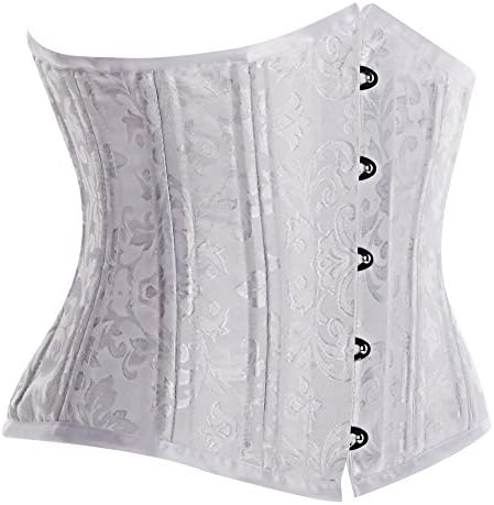 OwoLand Women's Beautiful 26 Steel Double Boned Heavy Underbust Corset, WhiteBrocade, XS
