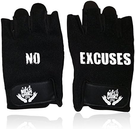 GainzCity "NO EXCUSES" Lightweight Athletic Fitness Exercise Gloves w/ Anti-Slip Grip for Lifting, Cycling, Biking, Rugby, Wheelchair (X-Large)