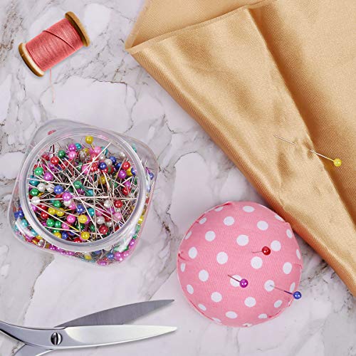 eZAKKA 500pcs Sewing Pins 38mm Multicolor Ball Head Pins Quilting Pins in Plastic Storage Jar Containers with Pin Cushion Lid for Dressmaking Jewelry Components Flower Decoration (Pink)